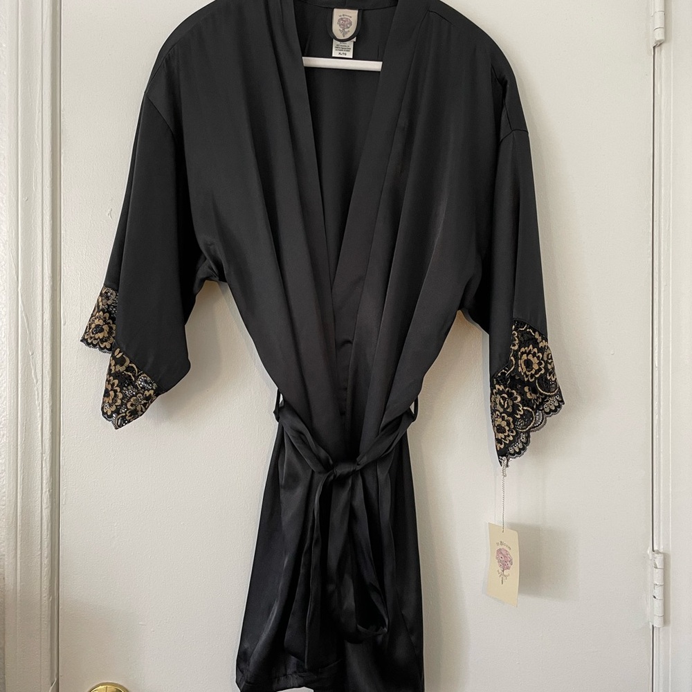 In Bloom Black Robe with Gold Lace Accents